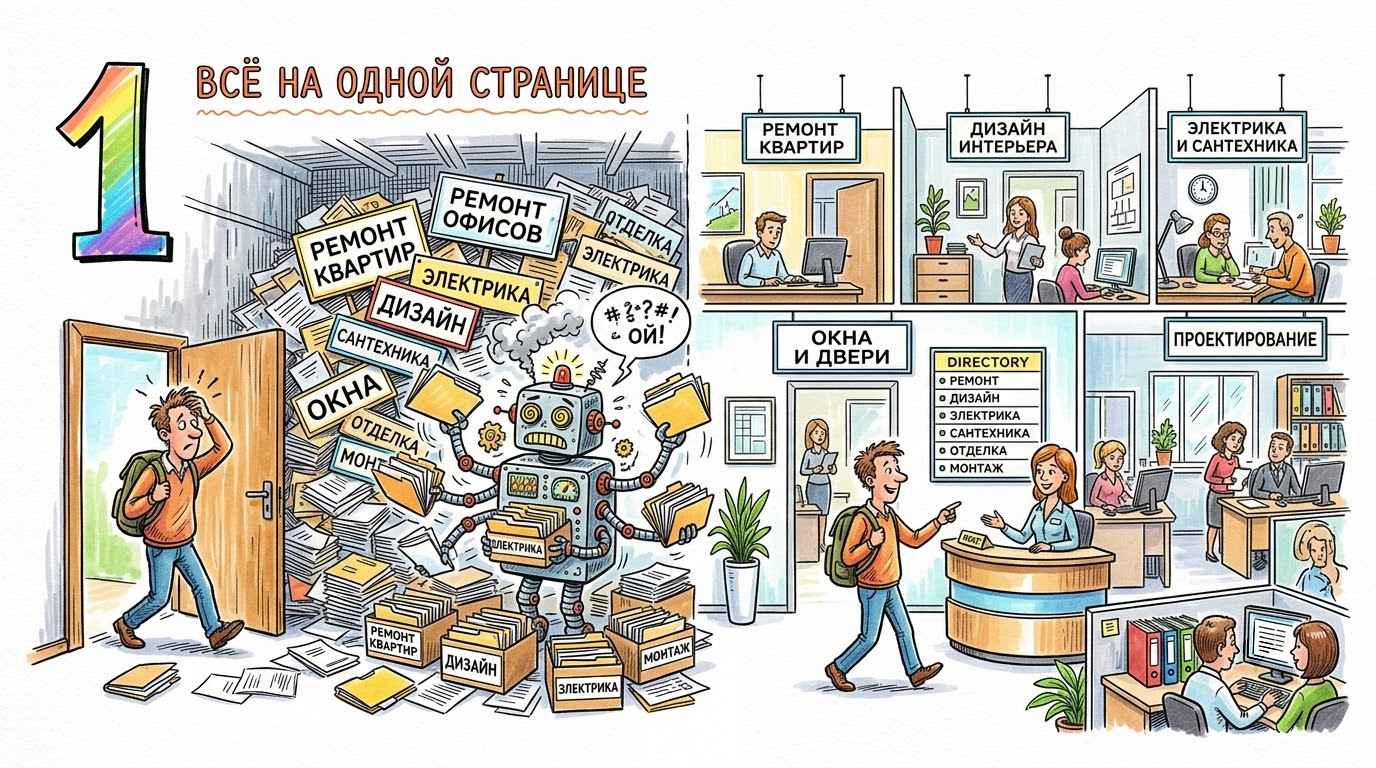 Почему одна страница не может продвигать все услуги компании