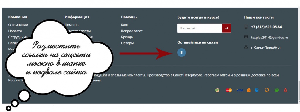 Где разместить кнопки соцсетей на сайте